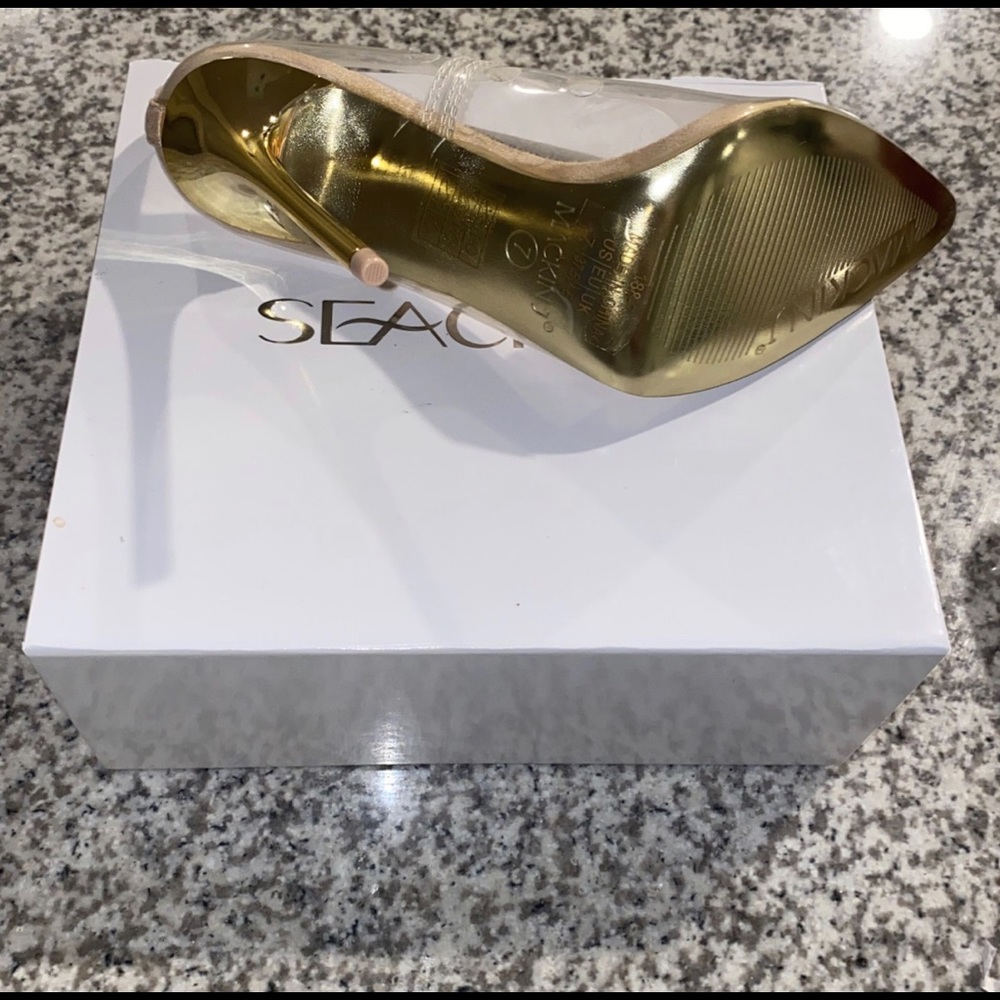 Transparent Pointed Toe Pump- Gold Accent Heel - Picture 6 of 7